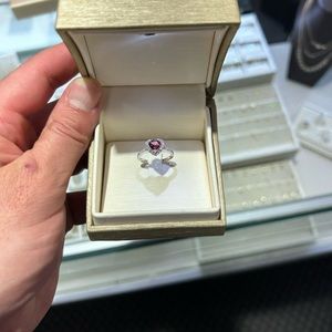 Pink stone heart shaped diamond ring with white gold. 100% genuine. Size 7